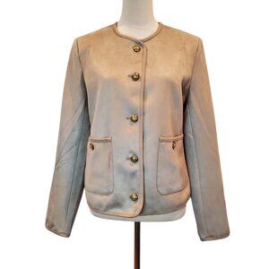 NEW BAILEY 44 SZ M Faux Suede Single Breasted Blazer Warm Beige Gold Buttons